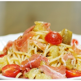 焼き茄子と生ハムの冷製スパゲッティーニ